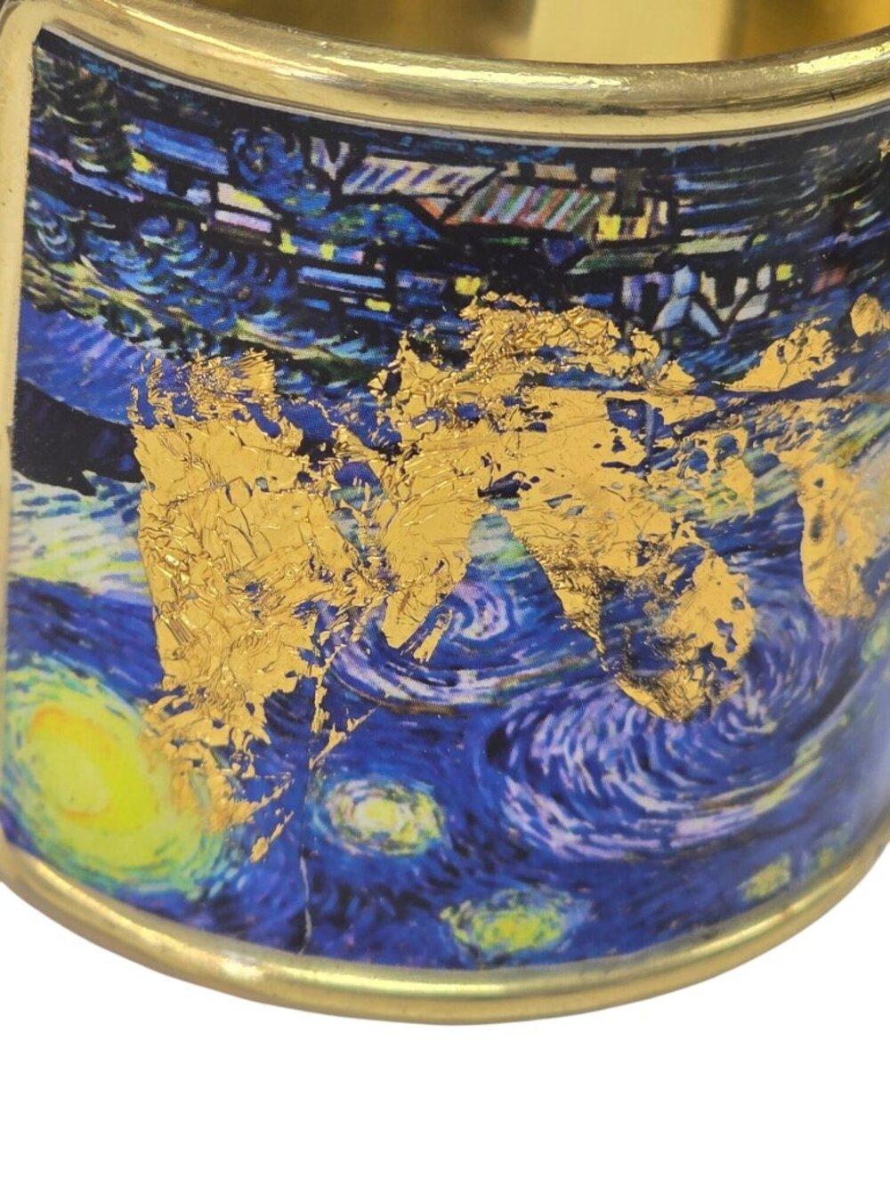 Van Gogh Starry Night Gold Leaf Cuff Bracelet Wide Brass Statement Jewelry - Picture 4 of 8